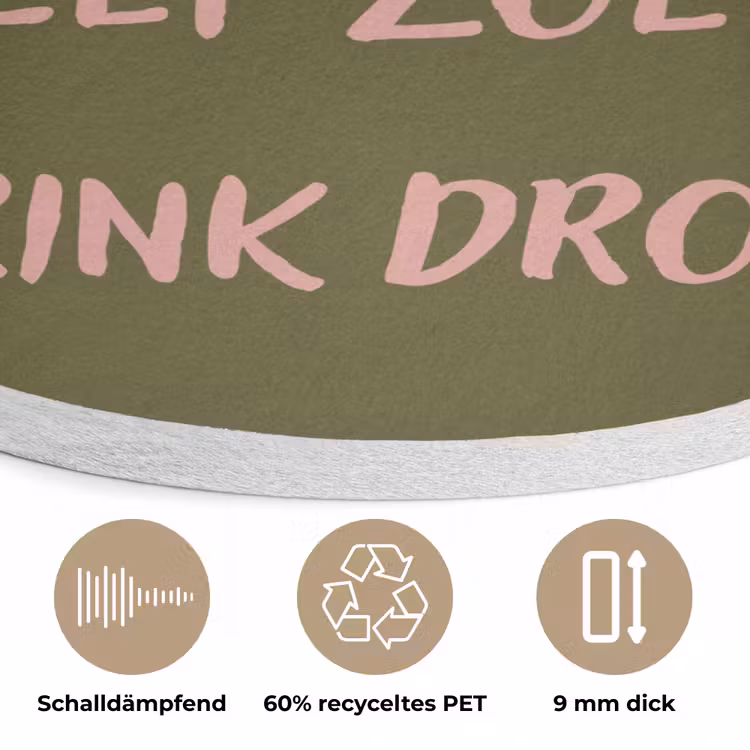 Roze - Groen - Wijn - Quote Akoestische PET Vilt - Rond klein -closeup_DE