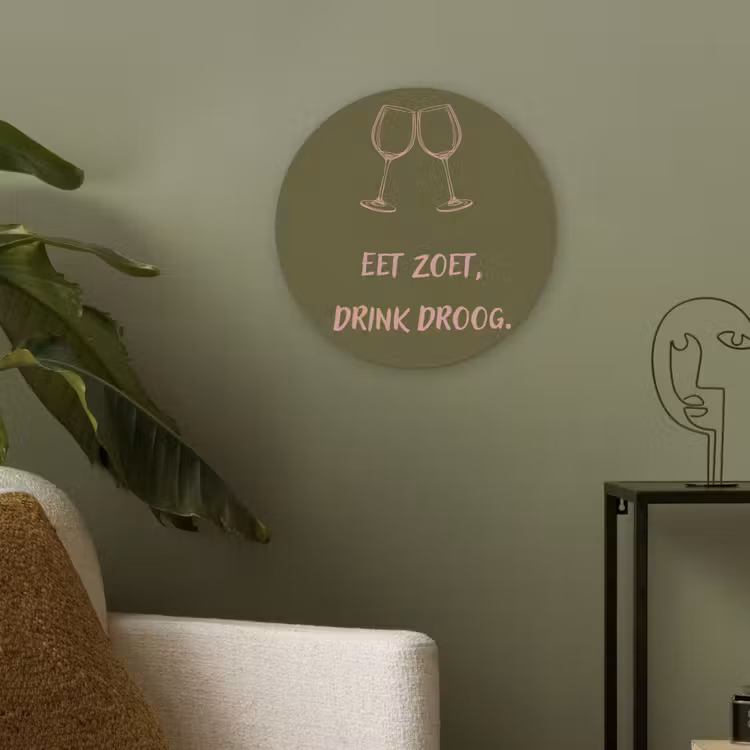 Roze - Groen - Wijn - Quote Akoestische PET Vilt - Rond klein -sfeer2