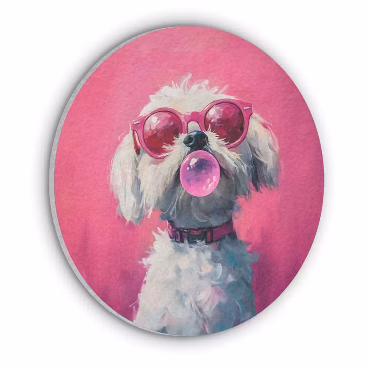 Pink - Hond - Bubbel Akoestische PET Vilt - Rond klein -3d