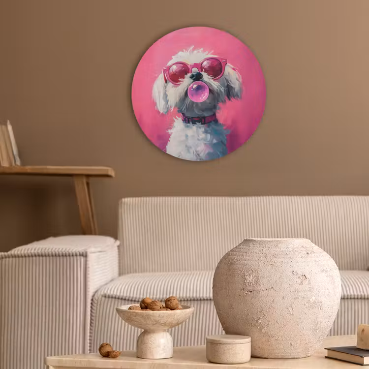Pink - Hond - Bubbel Akoestische PET Vilt - Rond klein -sfeer1