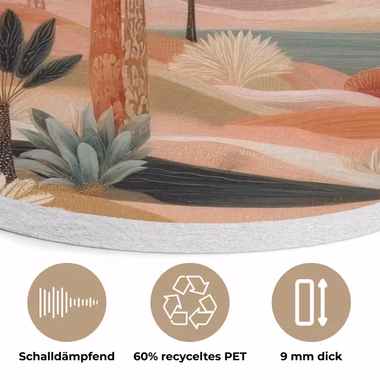 Roze landschap - Palmen - Water Akoestische PET Vilt - Rond klein -closeup_DE