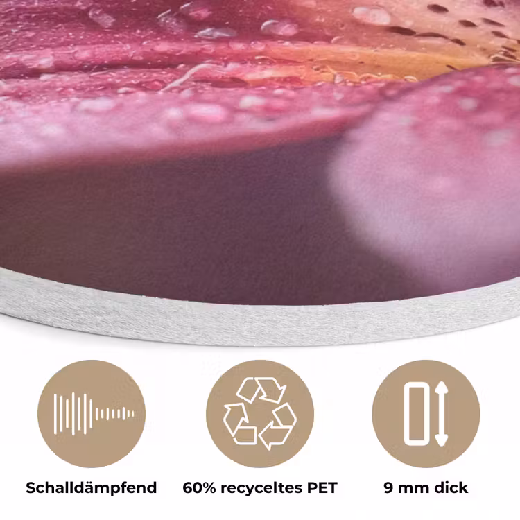 Roze - lelie - Dauwdruppels Akoestische PET Vilt - Rond klein -closeup_DE