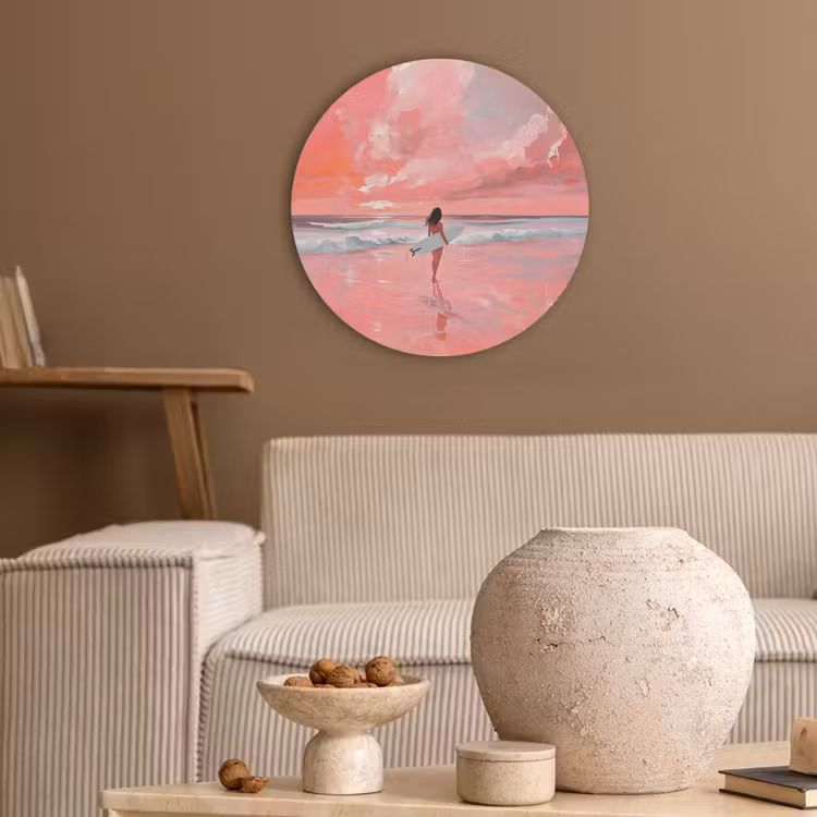 Roze - Surfen - Zee Akoestische PET Vilt - Rond klein -sfeer1