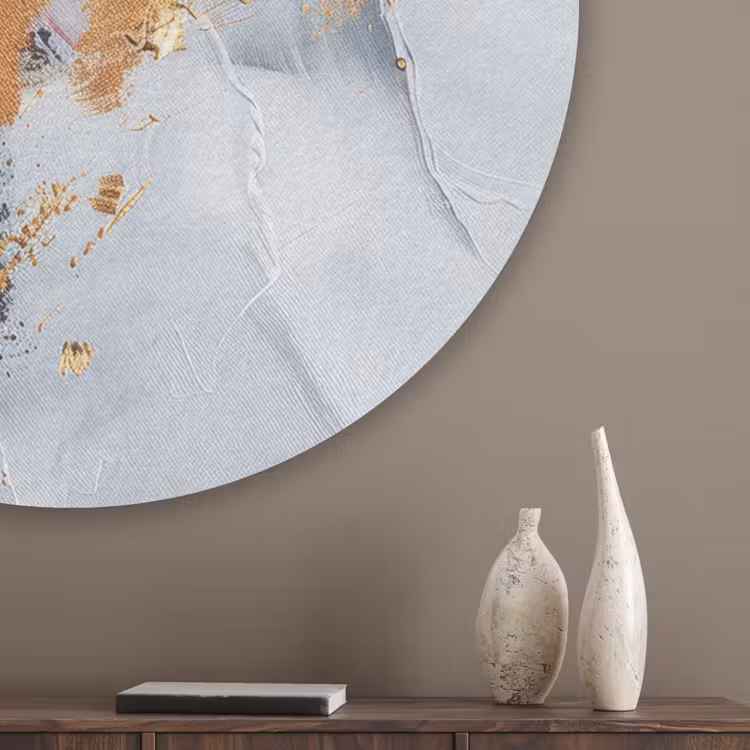 Rood - Abstract - Goud - Modern Akoestische PET Vilt - Rond klein -sfeer5_closeup