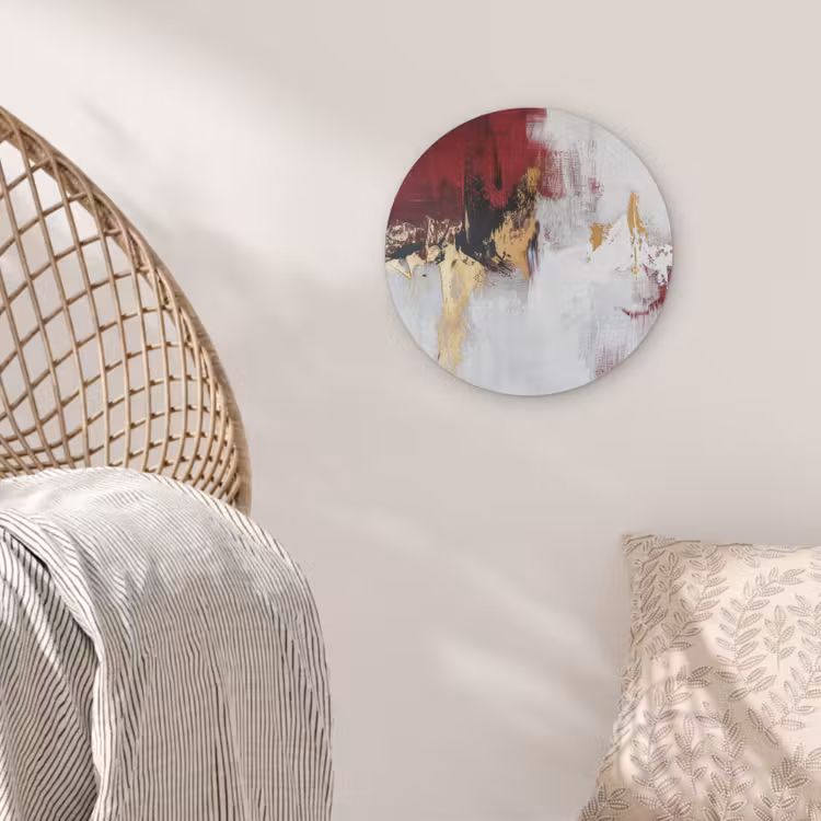 Rood - Marmer - Abstract - Goud - Modern Akoestische PET Vilt - Rond klein -sfeer4