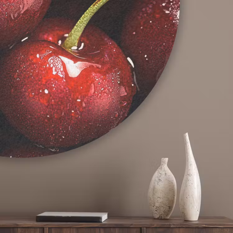 Rood - Fruit - Kersen Akoestische PET Vilt - Rond klein -sfeer5_closeup