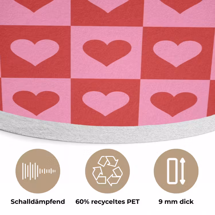 Rood - Roze - Schaakbord - Valentijn Akoestische PET Vilt - Rond klein -closeup_DE