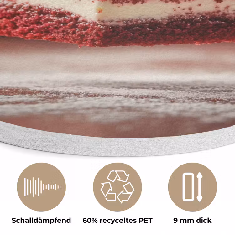 Rode - Velvet - Taart - Eten Akoestische PET Vilt - Rond klein -closeup_DE