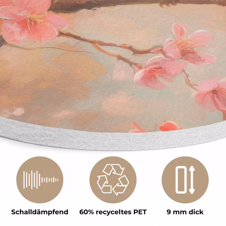 Roodborstjes - Sierlijk - Bloesemtak Akoestische PET Vilt - Rond klein -closeup_DE