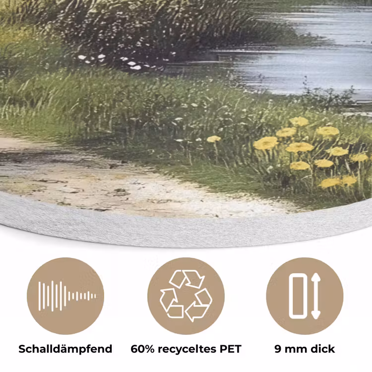 Zandpad - Groen landschap - Water Akoestische PET Vilt - Rond klein -closeup_DE