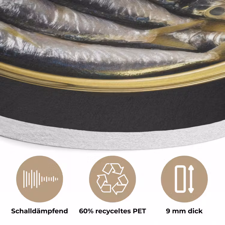 Sardines - Vissen - Rond - Zwart Akoestische PET Vilt - Rond klein -closeup_DE