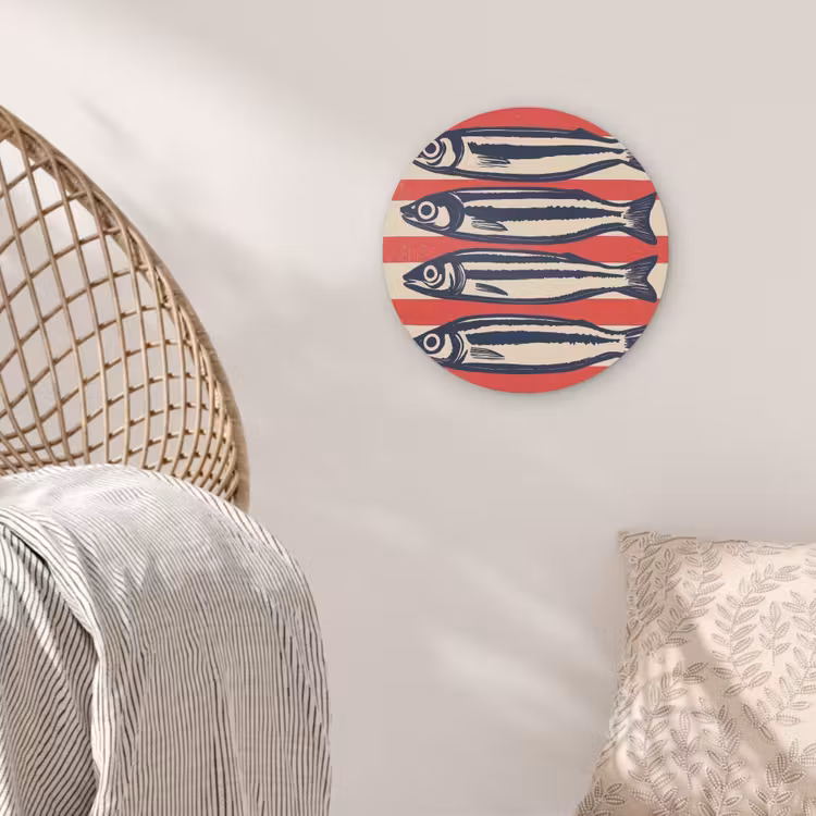 Sardines - Rood en beige strepen Akoestische PET Vilt - Rond klein -sfeer4