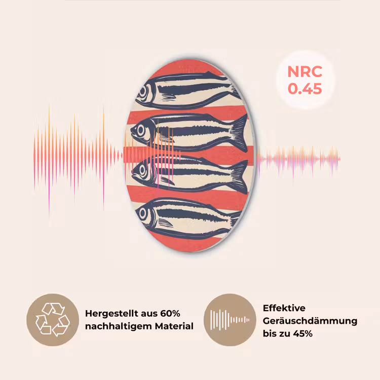 Sardines - Rood en beige strepen Akoestische PET Vilt - Rond klein -USP_DE