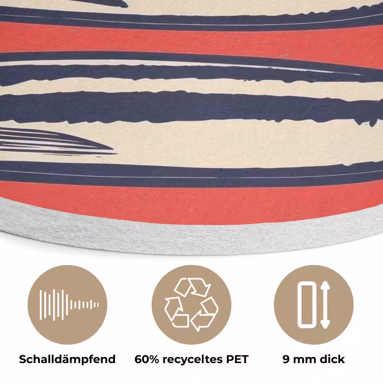 Sardines - Rood en beige strepen Akoestische PET Vilt - Rond klein -closeup_DE