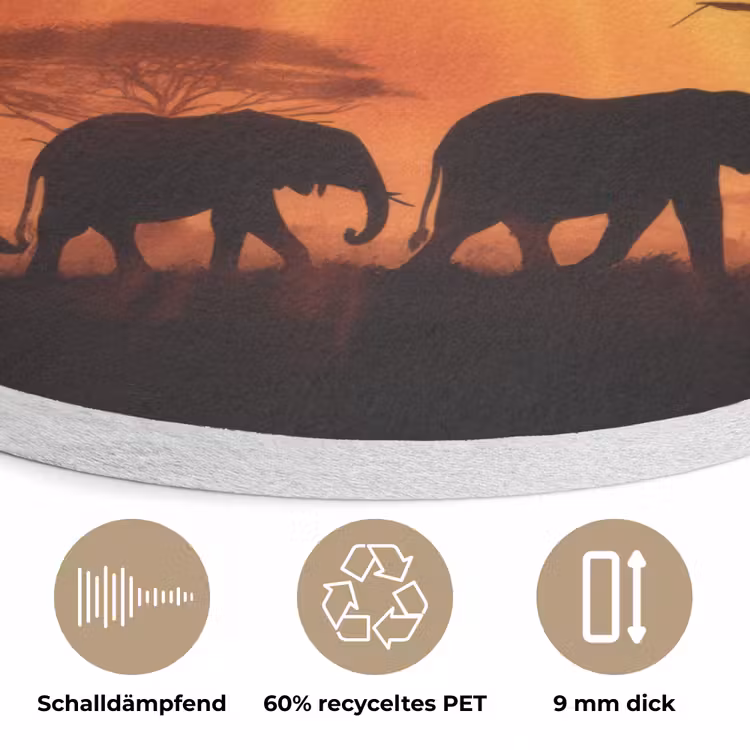 Savanne - Olifanten - Zonsondergang Akoestische PET Vilt - Rond klein -closeup_DE