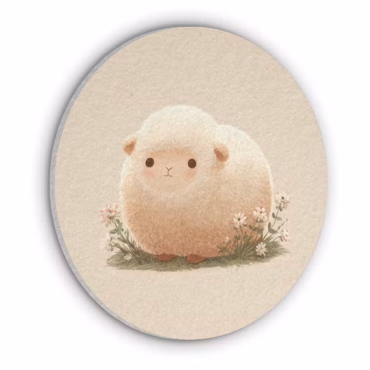 Schaap - Beige - Bloemen Akoestische PET Vilt - Rond klein -3d
