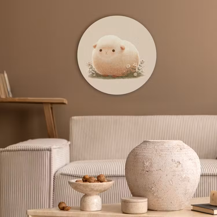 Schaap - Beige - Bloemen Akoestische PET Vilt - Rond klein -sfeer1