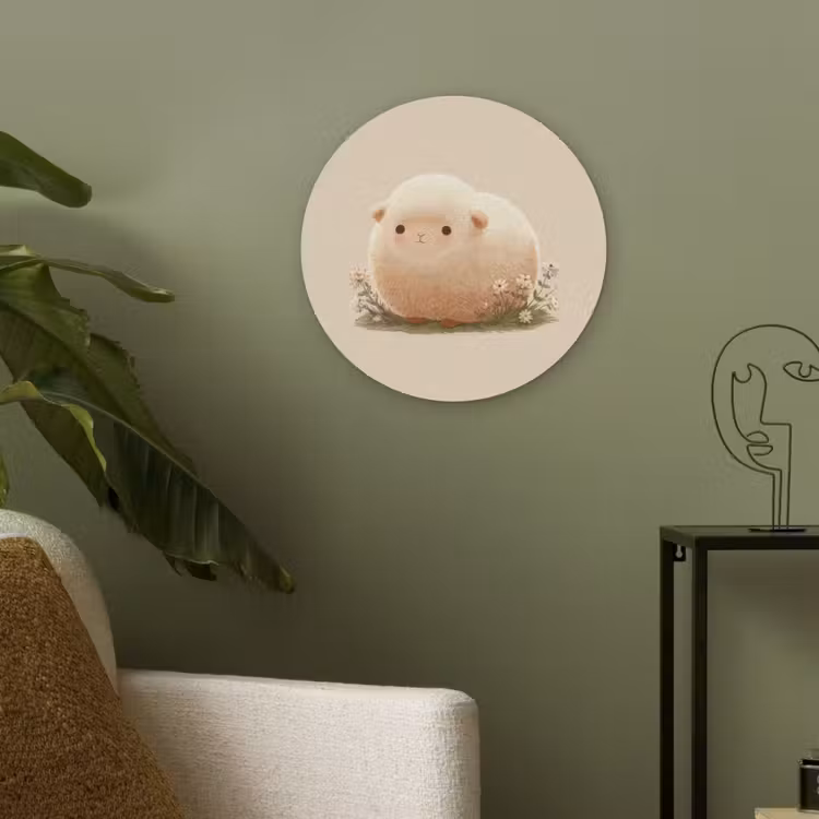Schaap - Beige - Bloemen Akoestische PET Vilt - Rond klein -sfeer2