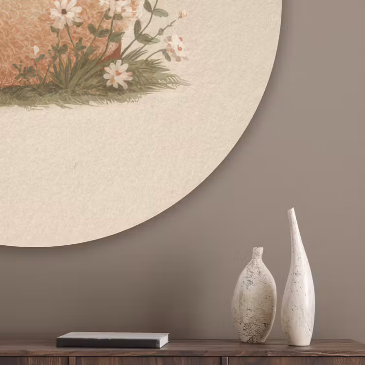 Schaap - Beige - Bloemen Akoestische PET Vilt - Rond klein -sfeer5_closeup