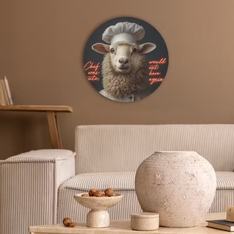 Schaap - Kokskleding - Neon - Quote Akoestische PET Vilt - Rond klein -sfeer1