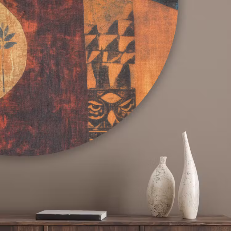 Silhouetten - Abstract - Zon - Maan Akoestische PET Vilt - Rond klein -sfeer5_closeup