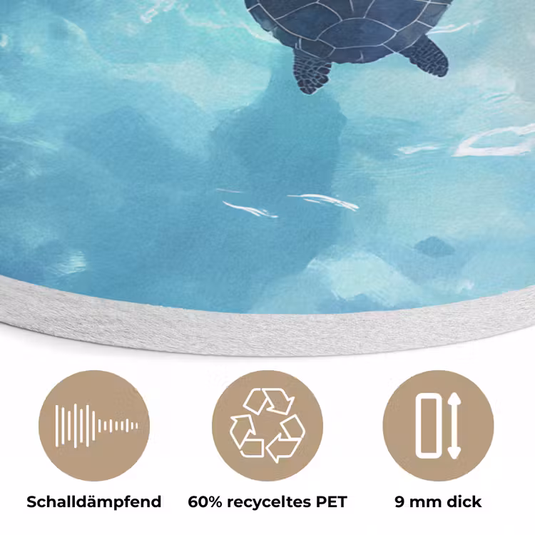 Schildpad - Zee - Blauw - Schittering Akoestische PET Vilt - Rond klein -closeup_DE