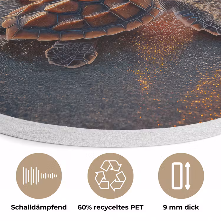 Schildpad - strand - Zonsondergang Akoestische PET Vilt - Rond klein -closeup_DE