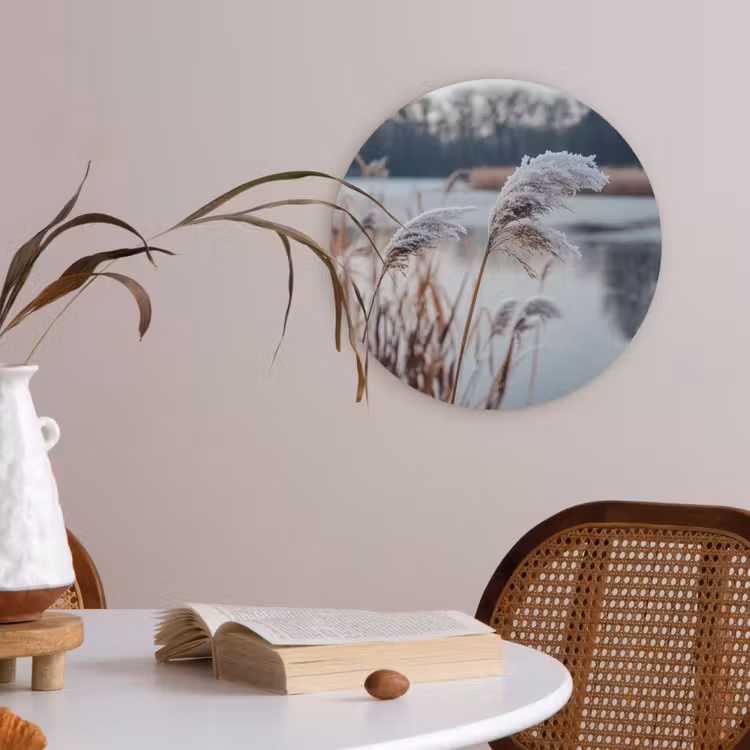 Riet - Gras - Natuur - Winter - Meer Akoestische PET Vilt - Rond klein -sfeer3