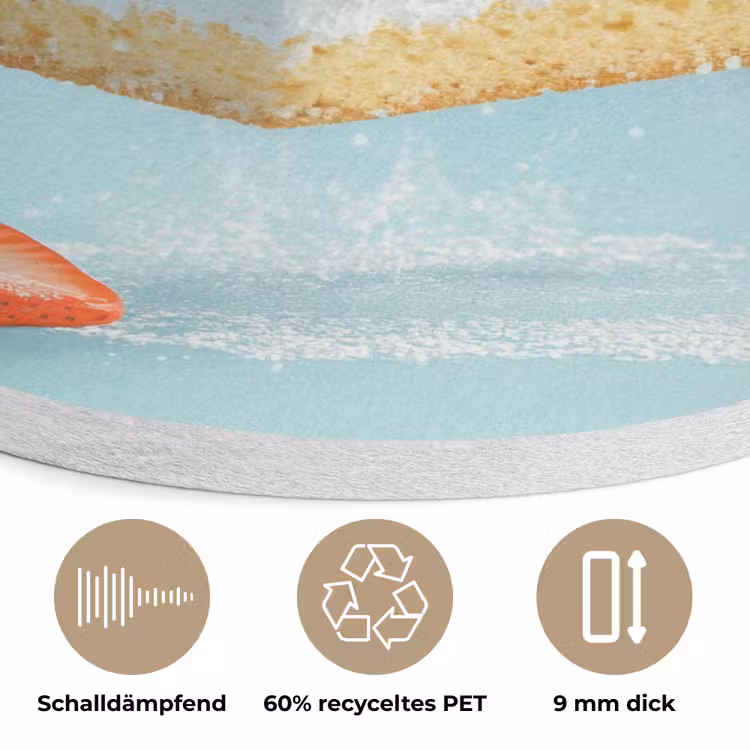 Slagroom - Taart - Blauw - Eten Akoestische PET Vilt - Rond klein -closeup_DE
