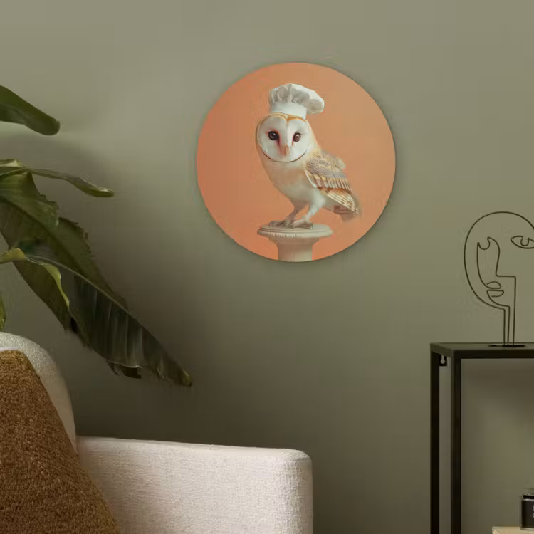 Kerkuil - Koksmuts - Oranje - Vogel Akoestische PET Vilt - Rond klein -sfeer2