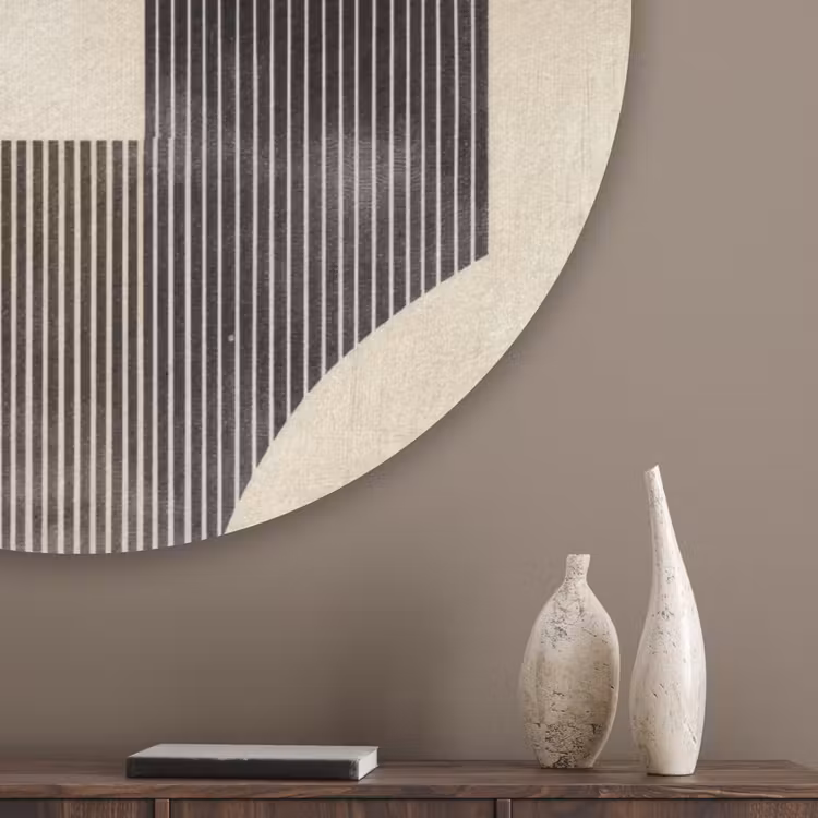 Boog - Strepen - Minimalistisch - Zwart Akoestische PET Vilt - Rond klein -sfeer5_closeup