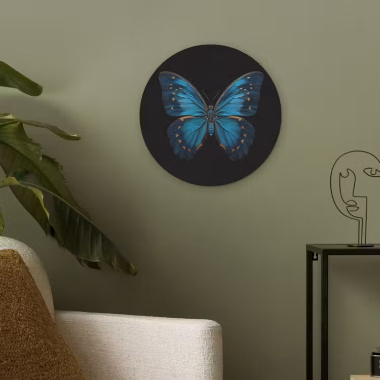 Vlinder - Blauw - Contrast Akoestische PET Vilt - Rond klein -sfeer2