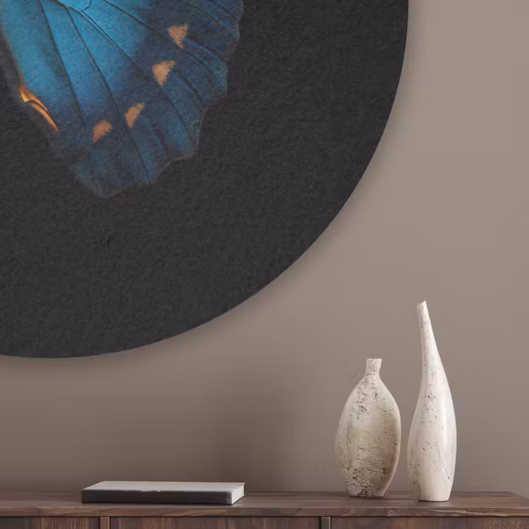 Vlinder - Blauw - Contrast Akoestische PET Vilt - Rond klein -sfeer5_closeup