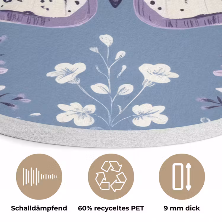 Vlinder - Bloemtakken - Lichtblauw Akoestische PET Vilt - Rond klein -closeup_DE