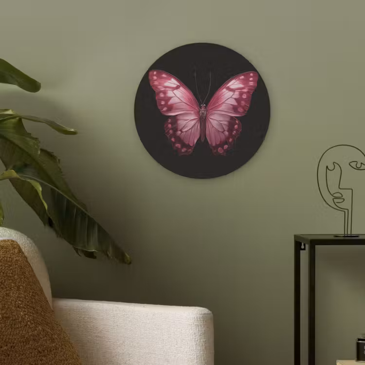 Vlinder - Fuchsia - Grafisch Akoestische PET Vilt - Rond klein -sfeer2