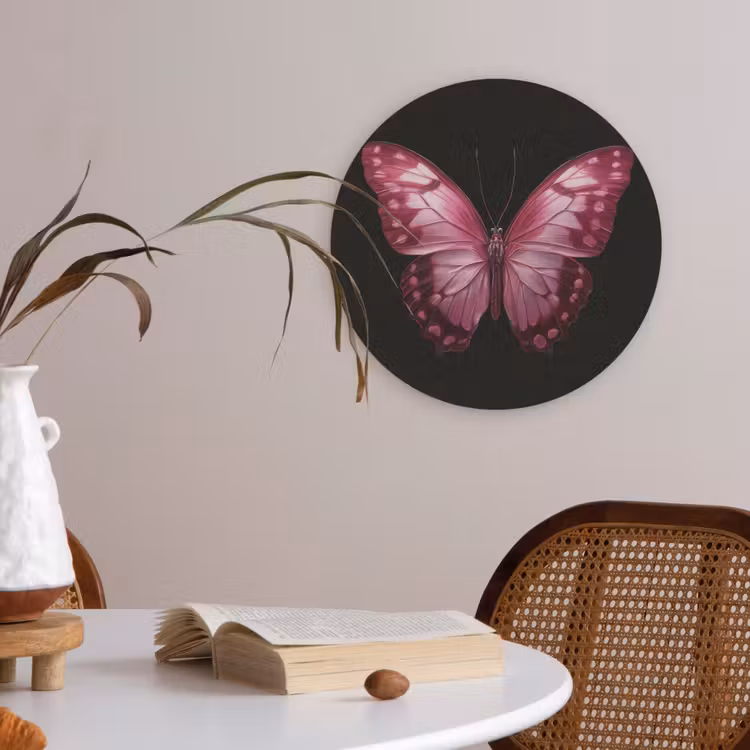 Vlinder - Fuchsia - Grafisch Akoestische PET Vilt - Rond klein -sfeer3