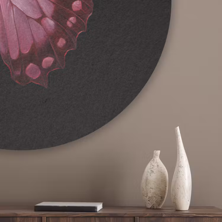 Vlinder - Fuchsia - Grafisch Akoestische PET Vilt - Rond klein -sfeer5_closeup