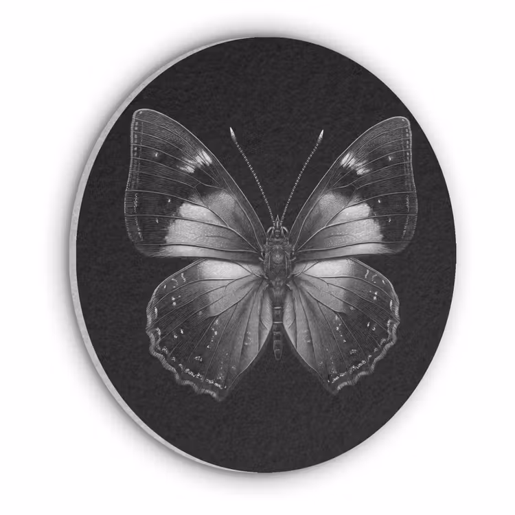 Vlinder - Grijs - Mysterieus Akoestische PET Vilt - Rond klein -3d