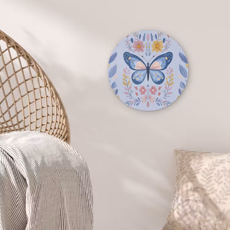 Vlinder - Lichtblauw - Sierlijk - Bloemen Akoestische PET Vilt - Rond klein -sfeer4
