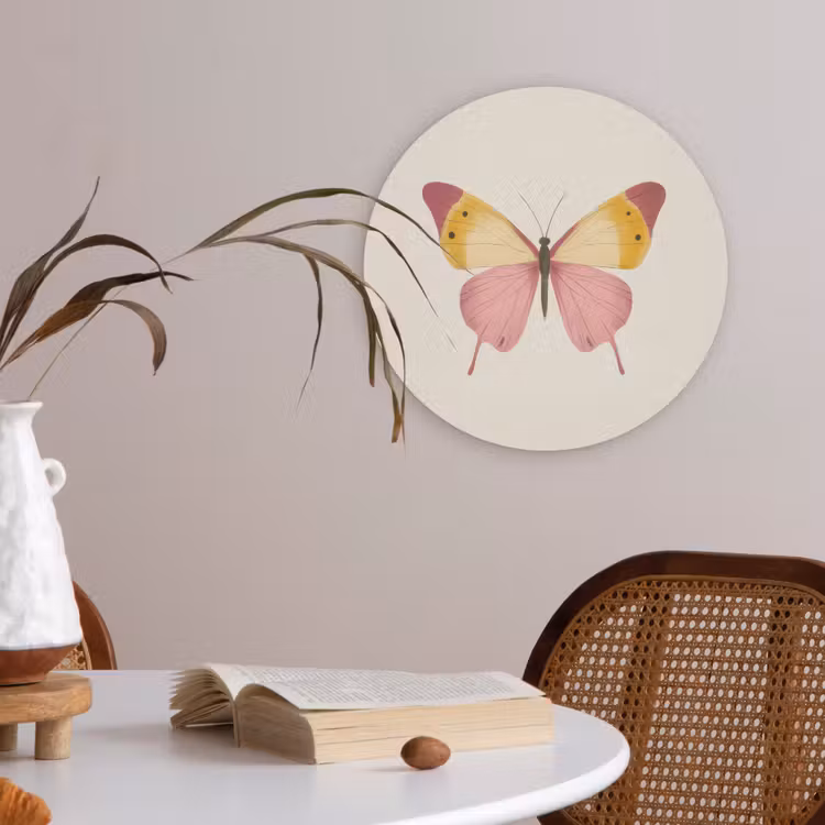Vlinder - Illustratie - Roze Akoestische PET Vilt - Rond klein -sfeer3