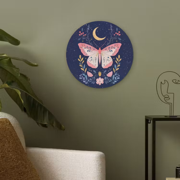 Vlinder - Maan - Bloemen - Sterrenhemel Akoestische PET Vilt - Rond klein -sfeer2