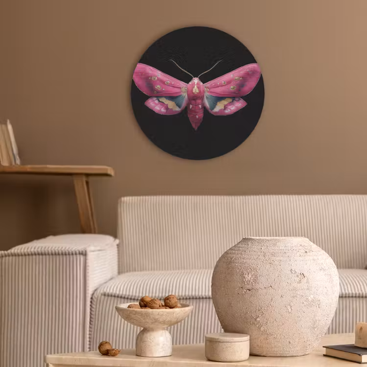 Vlinder - Roze - Nachtvlinder Akoestische PET Vilt - Rond klein -sfeer1