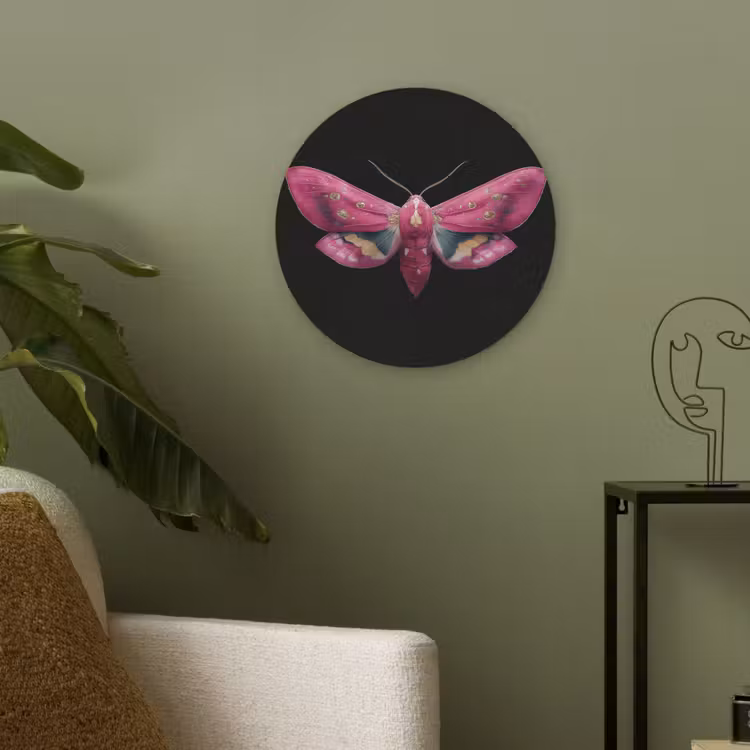 Vlinder - Roze - Nachtvlinder Akoestische PET Vilt - Rond klein -sfeer2