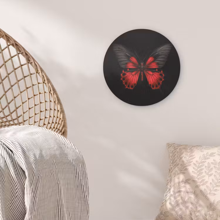 Vlinder - Rood - Contrast Akoestische PET Vilt - Rond klein -sfeer4
