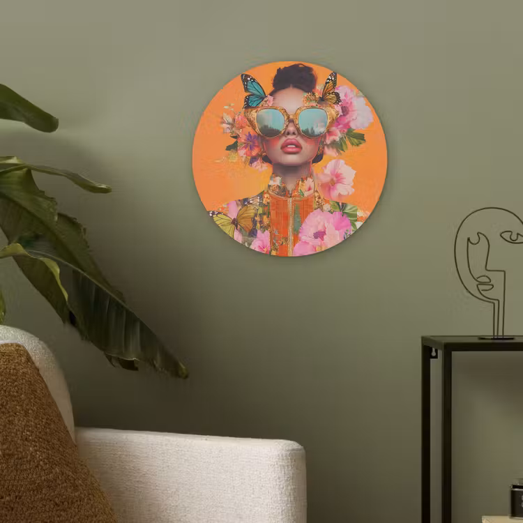 Vlinders - Vrouw - Zonnebril - Kleurrijk Akoestische PET Vilt - Rond klein -sfeer2