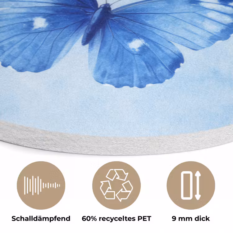 Vlinders - Sierlijk - Blauw Akoestische PET Vilt - Rond klein -closeup_DE