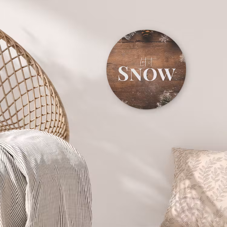 Sneeuw - Houtlook - Quote - Let it snow Akoestische PET Vilt - Rond klein -sfeer4