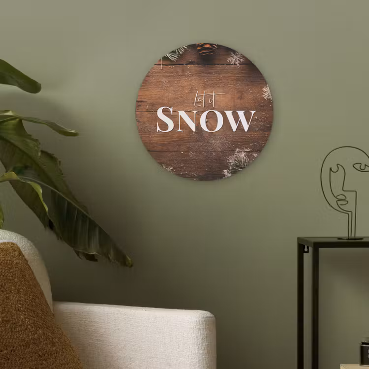 Sneeuw - Houtlook - Quote - Let it snow Akoestische PET Vilt - Rond klein -sfeer2