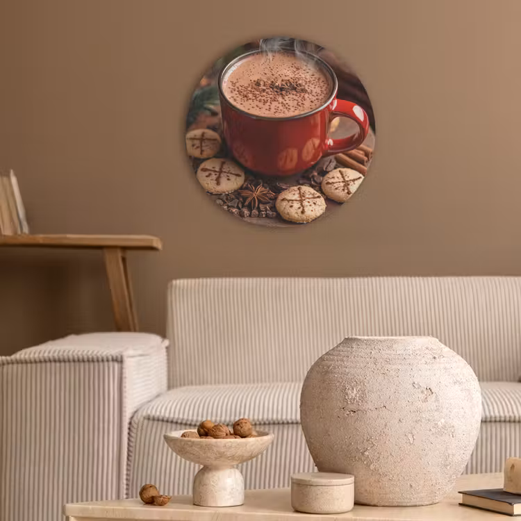 Chocolademelk - Mok - Winter - Kerst - Gezelligheid Akoestische PET Vilt - Rond klein -sfeer1