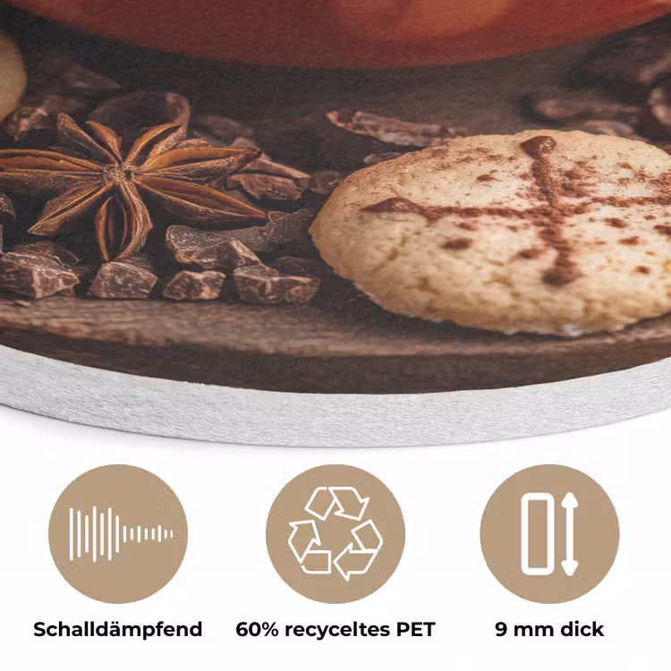 Chocolademelk - Mok - Winter - Kerst - Gezelligheid Akoestische PET Vilt - Rond klein -closeup_DE